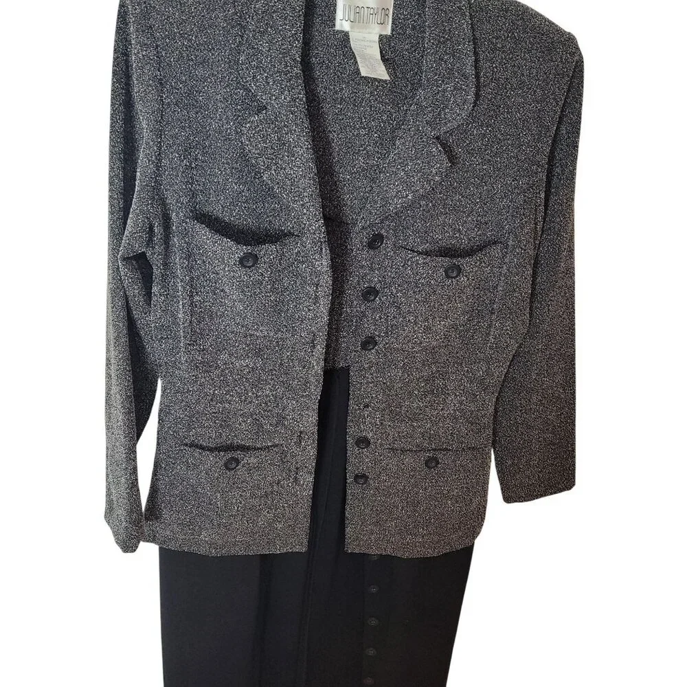 Julian Taylor Womens Two-Piece Suit Dress Size 14 Gray & Black Polyester Blend - Picture 12 of 14